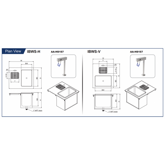 Stainless Steel Drop-in Ice Bin w/ Water Station