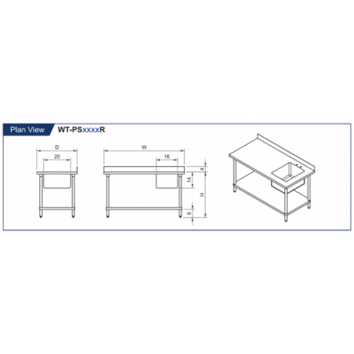 GSW Stainless Steel Prep Tables with Left Sink Bowl