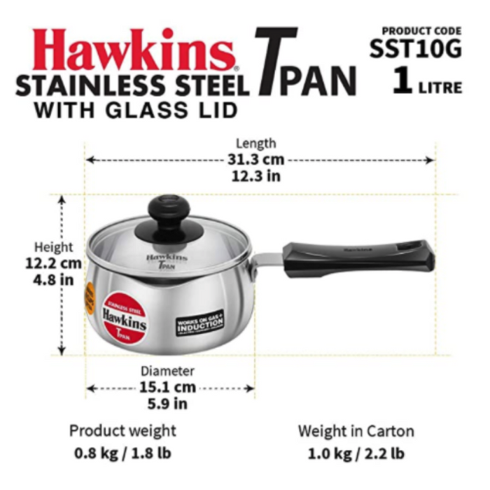 Hawkins Stainless Steel T Pan With Lid