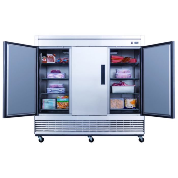 Dukers Reach-Ins Refrigerator D83F 3-Door Commercial Freezer in Stainless Steel