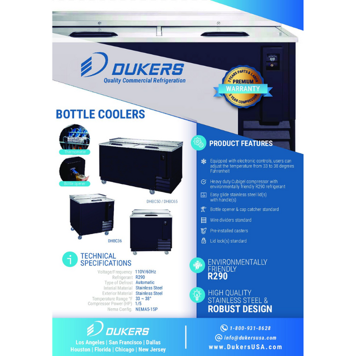 Dukers Bottle Cooler Refrigerator DHBC36 – 36″ Bottle Cooler