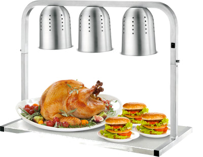 Omcan FW-CN-0825 Commercial Food Heat Lamp Portable Electric Food Warmer 3-Bulb Freestanding, Silver- 750W, 110V