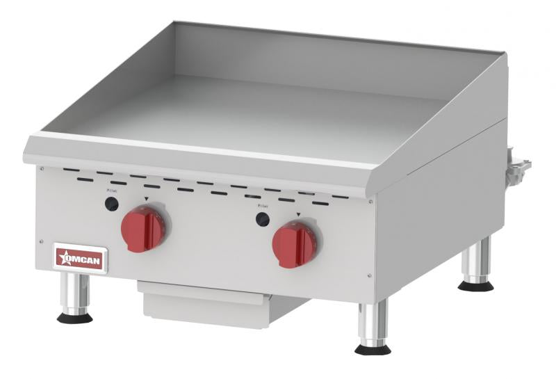 Omcan CE-CN-G24TPF Countertop Stainless Steel Gas Griddle 2 Burners with Thermostatic Control – 60,000 BTU