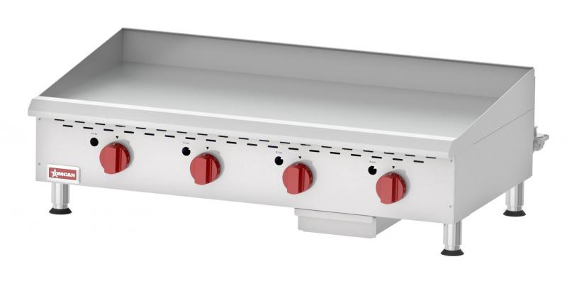 Omcan CE-CN-G48TPF Countertop Stainless Steel Gas Griddle 4 Burners with Thermostatic Control – 120,000 BTU