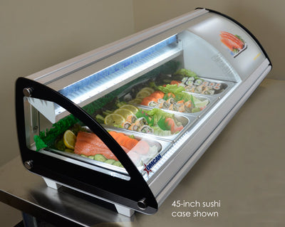 Omcan RS-CN-0103-SC 69″ Sushi Showcase with Curved Glass and 2.75cu.ft. / 78L Capacity – 110V, 180W