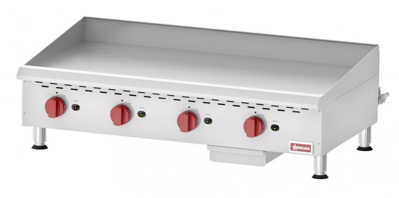 Omcan CE-CN-G48M 48″ Countertop 4 Burner Stainless Steel Gas Griddle with Manual Control, Natural Gas / Propane – 120,000 BTU