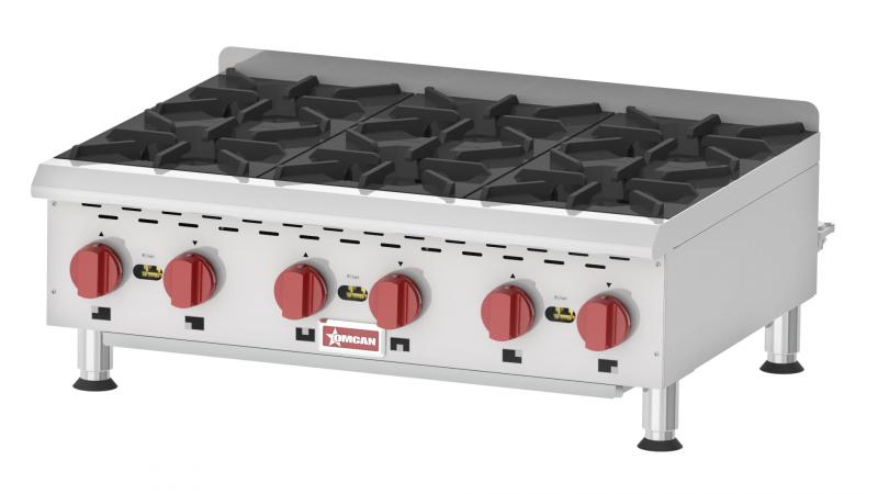Omcan CE-CN-HP636M Countertop Stainless Steel Gas Hot Plate with 6 Burners
