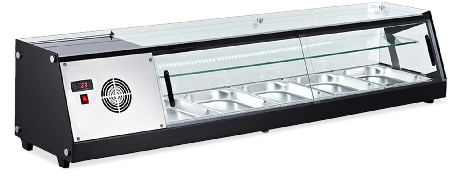 Omcan RS-CN-0104 69″ Refrigerated Sushi Showcase with Flat Glass and 3.67cu.ft. / 104L Capacity – 110V, 180W