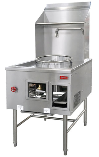 Omcan Wok Range, Single Chamber with 16″ Ring, Backsplash, Faucet, 125,000 BTU – Natural Gas