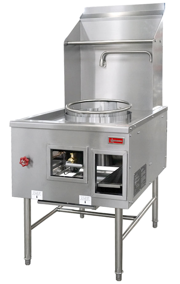 Omcan Wok Range, Single Chamber with 16″ Ring, Backsplash, Faucet, 125,000 BTU – Natural Gas