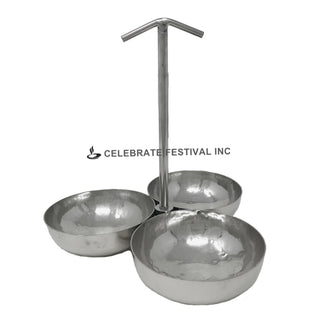 Stainless Steel Chutney & Pickle Stand with 3 Attached Hammered Bowls – Elegant Condiment Server by Celebrate Festival India