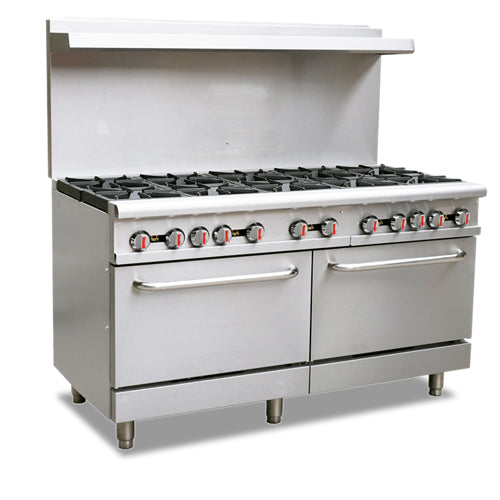 Omcan CE-CN-1524-R 60″ Commercial Gas Range with 10 Burners and 2 Standard Ovens 362,000 BTU – Natural Gas