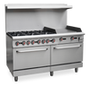 Omcan CE-CN-0006-GN 60″ Commercial Gas Range with 6 Burners, 24″ Griddle and 2 Standard Ovens 282,000 BTU – Natural Gas