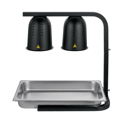 Omcan FW-CN-0533-B Commercial Food Heat Lamp Portable Electric Food Warmer 2-Bulb Freestanding, Black- 500W, 110V