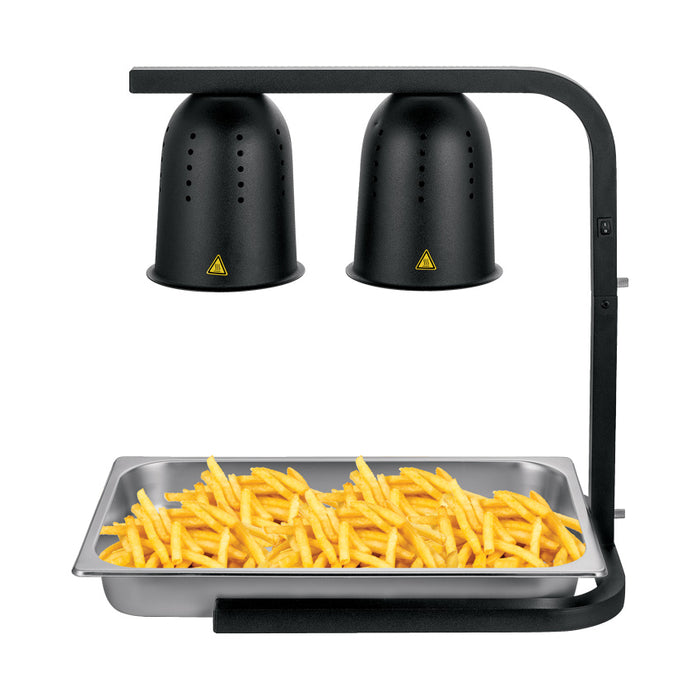 Omcan FW-CN-0533-B Commercial Food Heat Lamp Portable Electric Food Warmer 2-Bulb Freestanding, Black- 500W, 110V