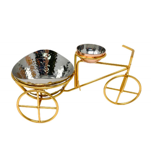 Medium stainless steel serving rickshaw platter with copper bowl