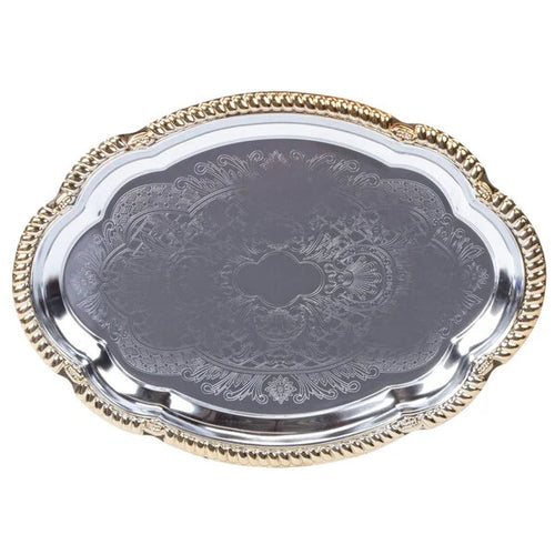 Vollrath Model No. 47265 : Odyssey™ Serving Tray, large, oval, chrome plated, with decorative engraving