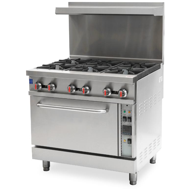 Omcan CE-CN-0914-LC 36″ Commercial Gas Range 6 Burners and Convection Oven 211,000 BTU – Liquid Propane