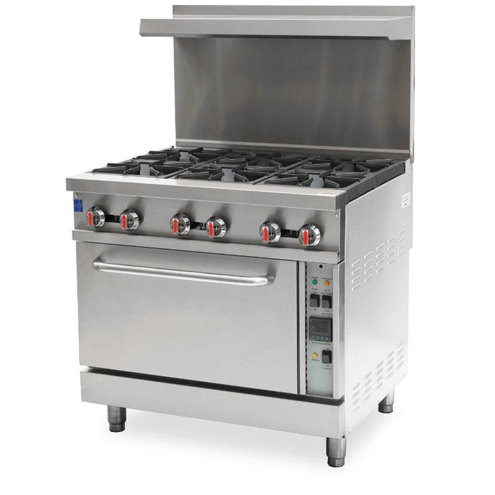 Omcan CE-CN-0914-RC 36″ Commercial Gas Range 6 Burners and Convection Oven 211,000 BTU – Natural Gas