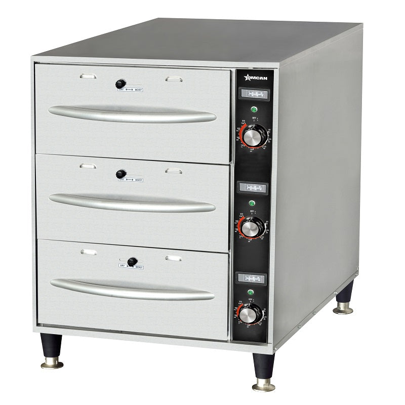 Omcan FW-CN-0003 Triple Freestanding Narrow Warming Drawer – 120 V, 1350W