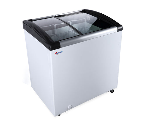 Omcan FR-CN-0166 31″ Ice Cream Display Chest Freezer with Curved Glass Top, 4.1 cu.ft. Capacity – 110 V, 210 W
