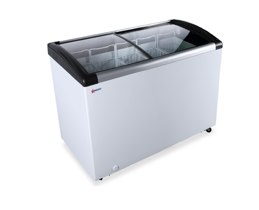 Omcan FR-CN-0296 48″ Ice Cream Display Chest Freezer with Curved Glass Top, 7.6 cu.ft. Capacity – 110 V, 270 W