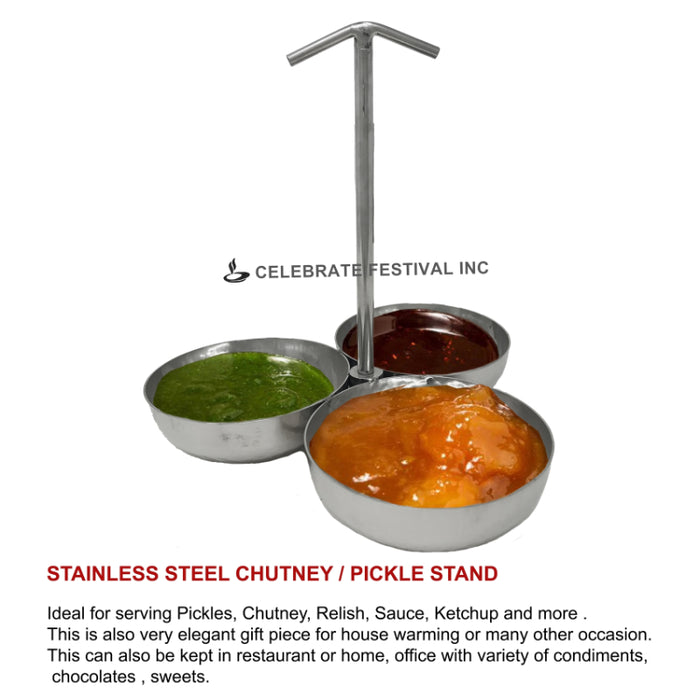 Stainless Steel Chutney/Pickle Stand-3 Bowls Attached