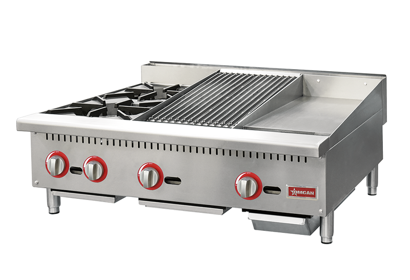 Omcan CE-CN-12H12C12G 36″ Countertop Gas Combination Hot Plate, Charbroiler and Griddle Combo- 115,000 BTU Natural Gas