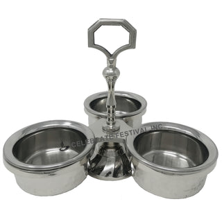 Stainless Steel Chutney and Pickle Stand – 3-Bowl Serving Tray for Dips and Condiments