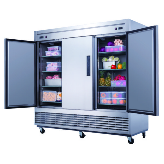Dukers Reach-Ins Refrigerator D83RF 3-Door Dual Zone Refrigerator & Freezer in Stainless Steel