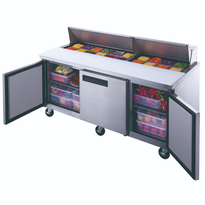 Dukers Food Prep Table Refrigerator DSP72-18-S3 3-Door Commercial Food Prep Table Refrigerator in Stainless Steel