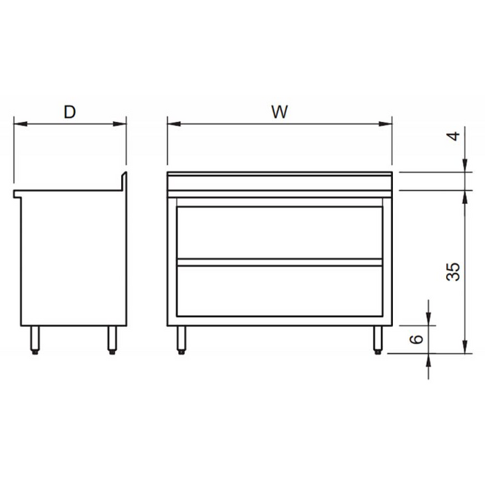 GSW Cabinets 4" Rear Upturn Enclosed Work Table - No Door