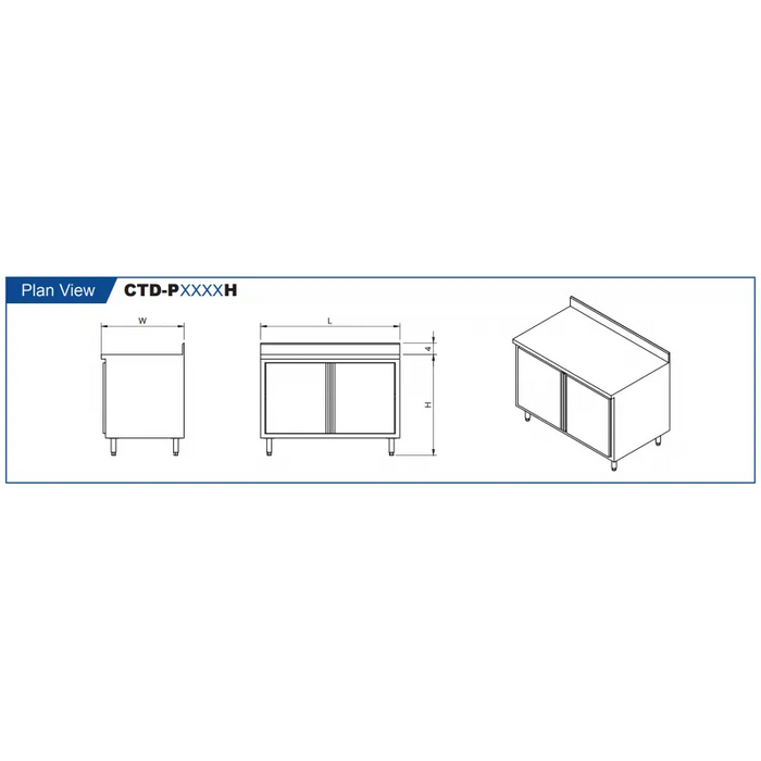 GSW Cabinets 4" Rear Upturn Enclosed Work Table - Hinged Doors