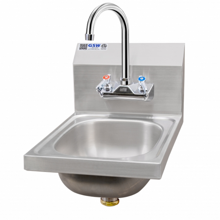 GSW Stainless Steel Wall Mount Hand Sink w/ Lead-free Faucet and Strainer