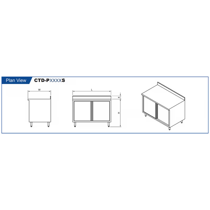 GSW Cabinets 4" Rear Upturn Enclosed Work Table - Sliding Doors