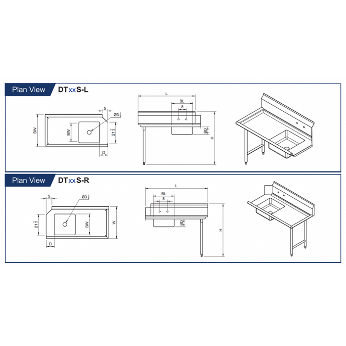 Heavy Duty Stainless Steel Soiled Dishtable