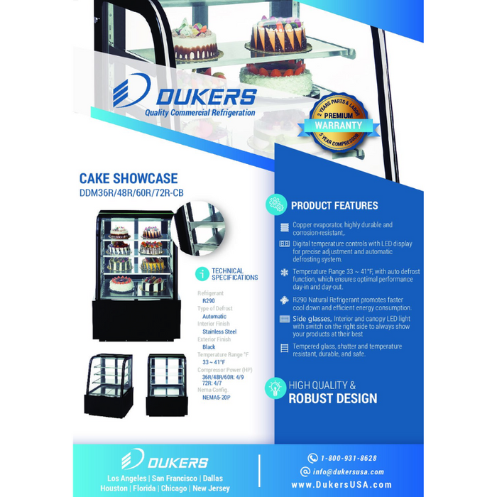 Dukers Cake Showcase Refrigerators DDM36R-CB Curved Glass 36″ Cake Showcase