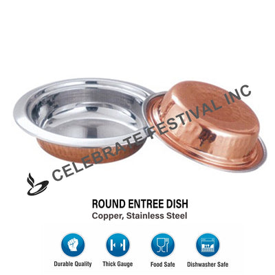 Elegant round copper bowl with heavy gauge stainless steel lining