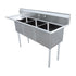 Omcan 3 Tub Sink with 3.5″ Center Drain, Drainboard Optional, 18-gauge Stainless Steel, NSF