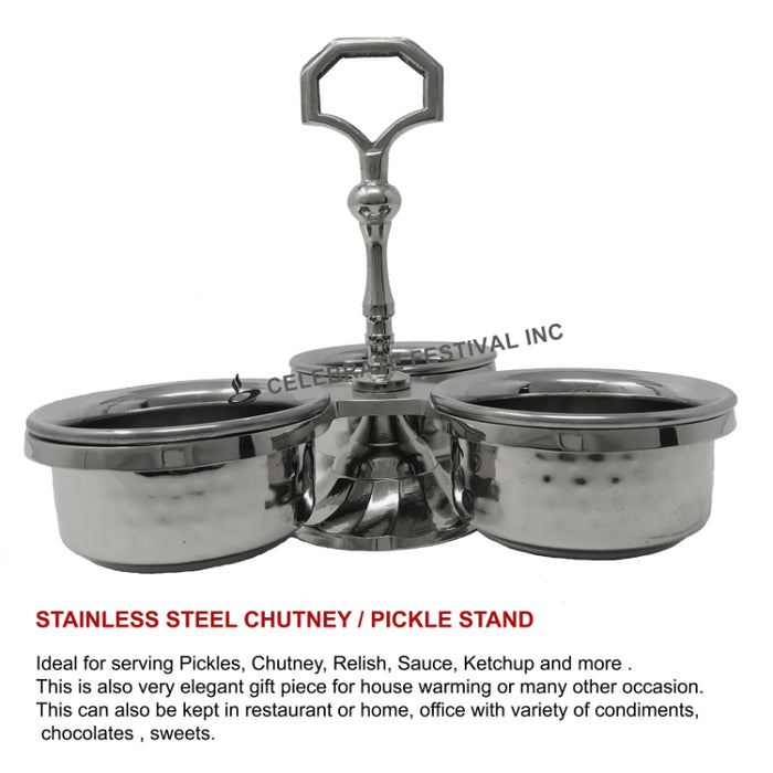 Stainless Steel Chutney/Pickle Stand-3 Bowls