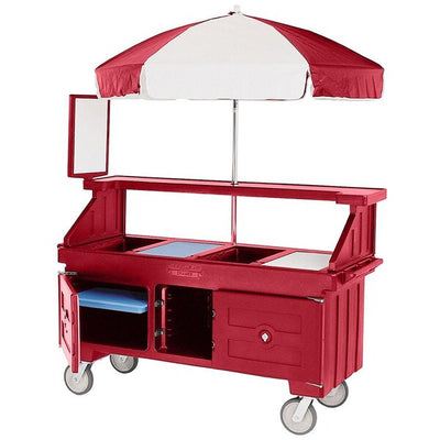Cambro Camcruiser Customizable Vending Cart with Umbrella and 3 Counter Wells