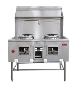 Omcan CE-CN-W2L0-NG Two Chamber Wok Range with 2 x 13″ Rings, Backsplash, Faucet, 190,000 BTU – Natural Gas