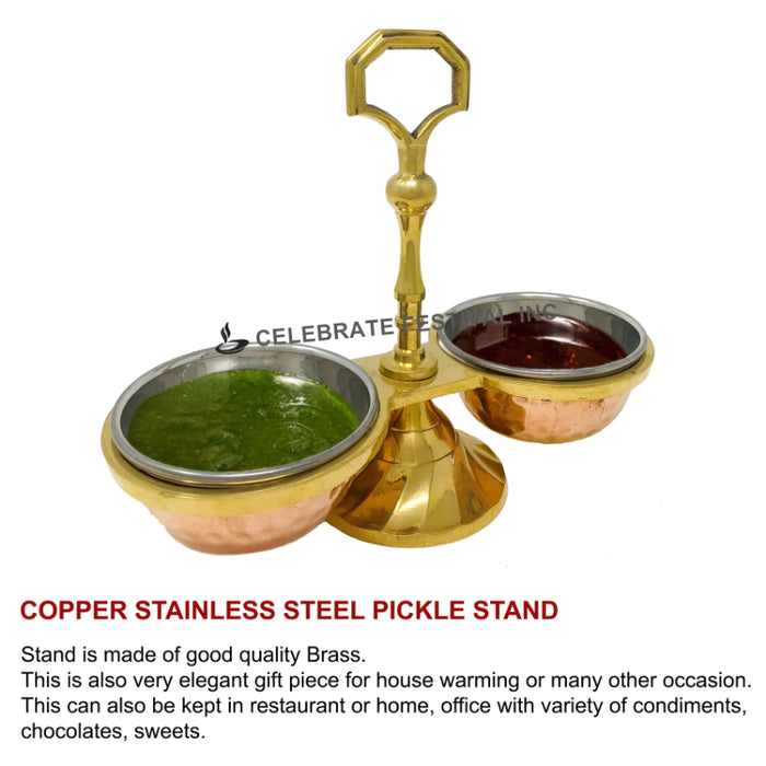 Copper-Stainless Steel Dips/Chutney/Pickle Stand-2 Bowls