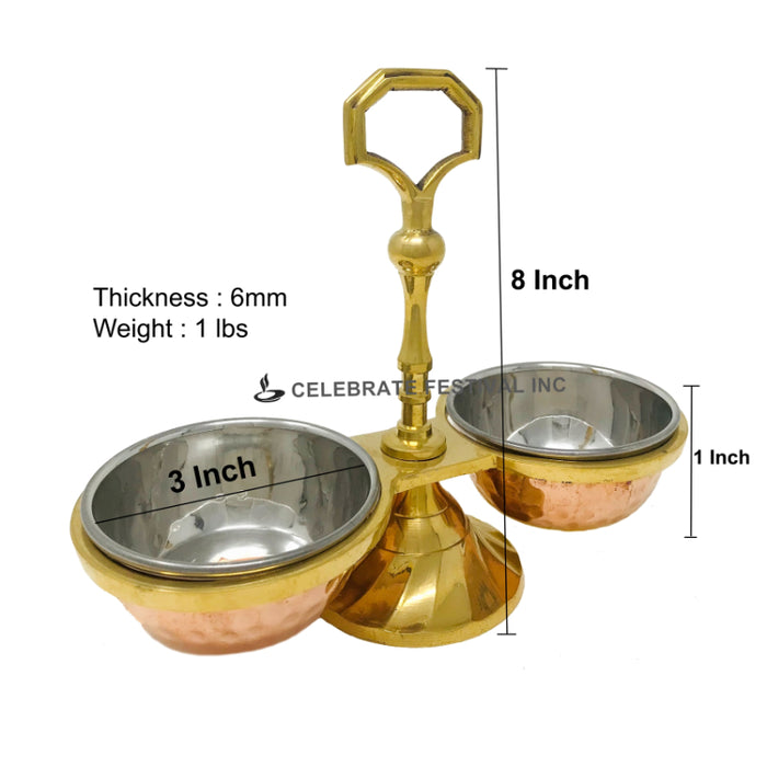 Copper-Stainless Steel Dips/Chutney/Pickle Stand-2 Bowls