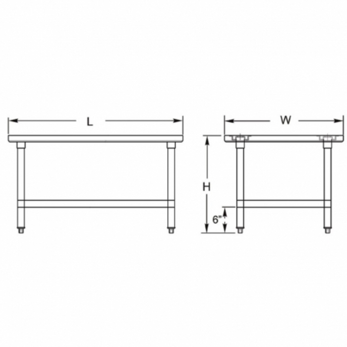 GSW Economy Work Table - Stainless Steel Top, Galvanized Undershelf
