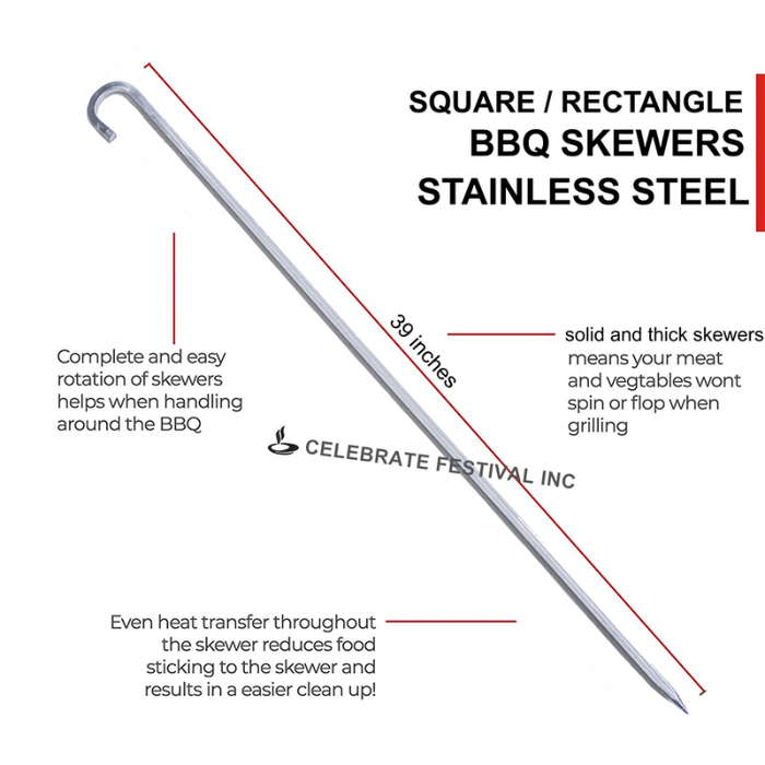 Stainless Steel BBQ SKEWERS - ROUND, Options 3,4,6,8 & 10 MM thickness