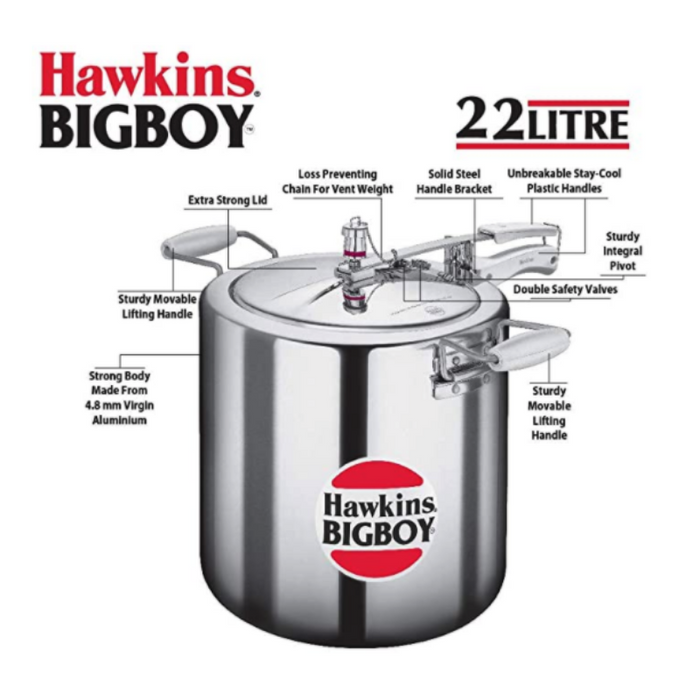 Hawkins Bigboy Aluminum Pressure Cooker - Bigboy Series and Regular : 22, 18, 14, 12, 8, 6.5 Liter sizes