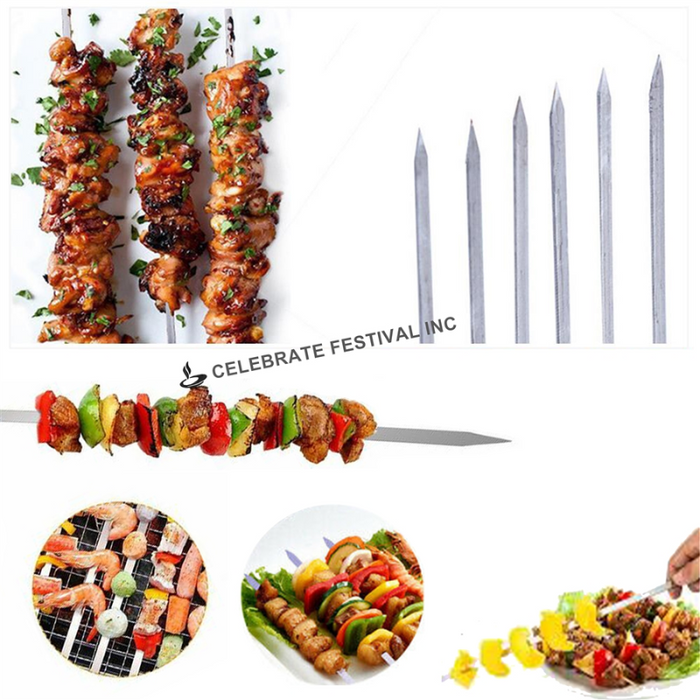 Stainless Steel Flat Skewer 24" Length Wooden Handle