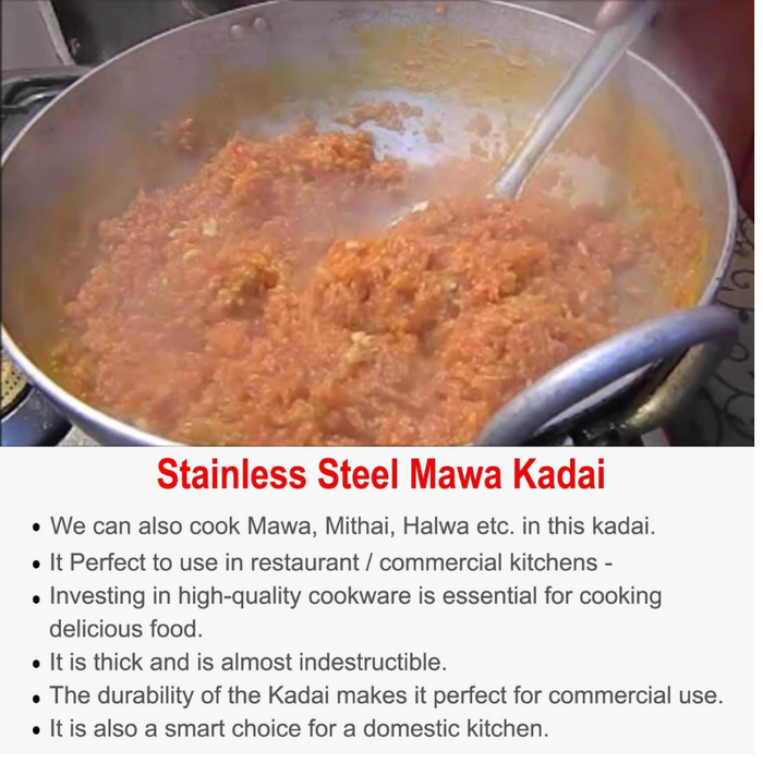 Stainless Steel Mawa Kadai / Mithai / Sweet/ Halwa Kadai -  5 mm thick, Perfect for Sweet Making, Available from 20 to 36" wide