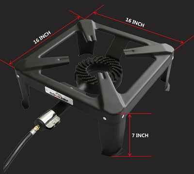 SA1730 : COOKAMP Propane Burner for Outdoor Cooking, 120,000 BTU Single 7" Round Burner, 16" Square Steel Cooktop！SA1730